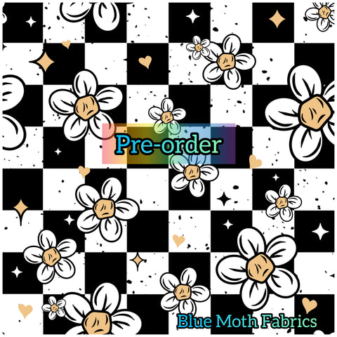 PRE-ORDER. Daisy Checkerboard faux leather / vinyl fabric. 39x130cm