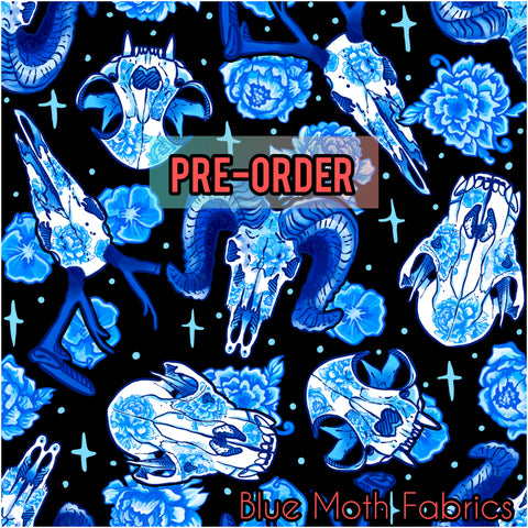 PRE-ORDER. Blue Occult Porcelain faux leather / vinyl fabric. 39x130cm