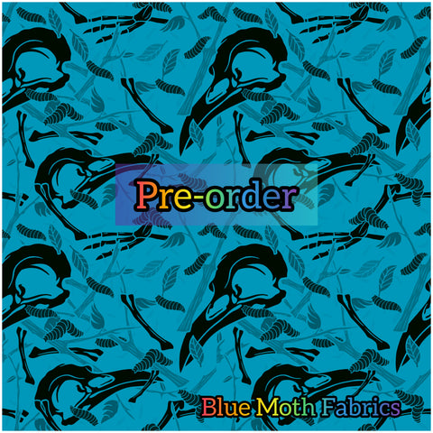 PRE-ORDER. Crow Bones teal fabric. By METER