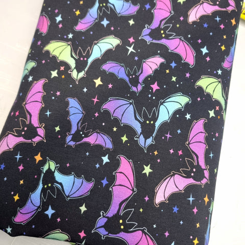 89cm BOLT END. Neon Bats heavyweight jersey fabrics