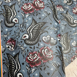 Tattoo Love Bird textured Faux leather / vinyl fabric. 39x66cm roll
