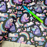 Rainbow Raccoon Possum Reading Faux leather / vinyl fabric. 39x66cm roll