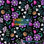 PRE-ORDER. Spooky Halloween Flowers black fabric. By METER