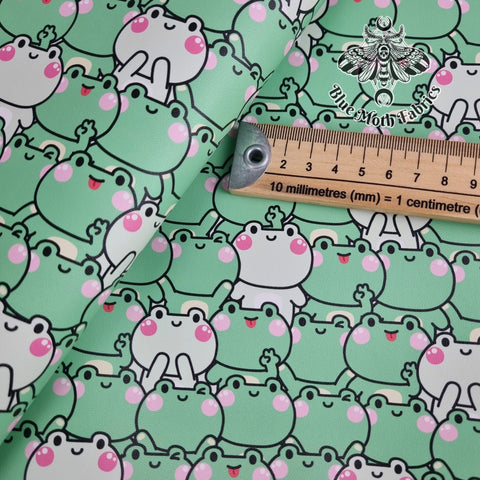 Kawaii Frogs Faux leather / vinyl fabric. 59X45cm PRE-CUT.