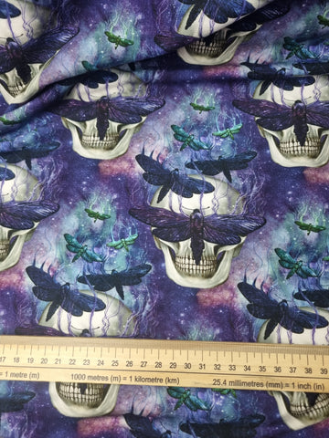Moth skull galaxy French Terry fabric