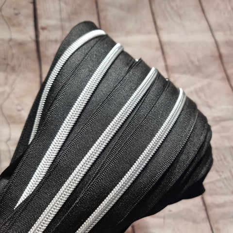 Black and silver zipper tape #5, sold by Meter