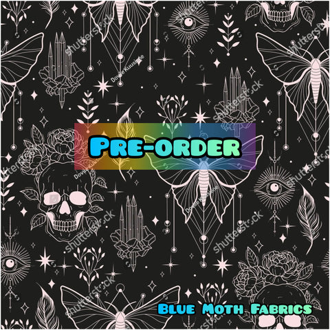 PRE-ORDER. Occult lines black faux leather / vinyl fabric. 39x130cm