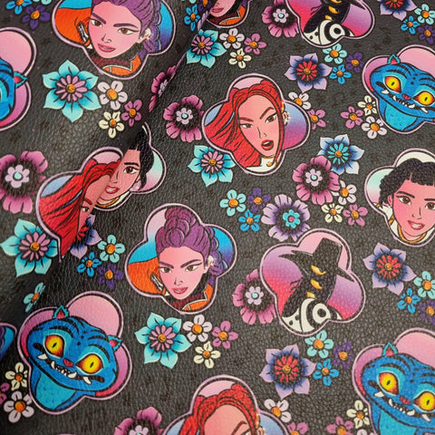 K Pop Demon Hunters textured Faux leather / vinyl fabric. 39x66cm roll