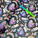 Rainbow raccoon possum reading 59X44cm PRECUT. Faux leather vinyl fabric