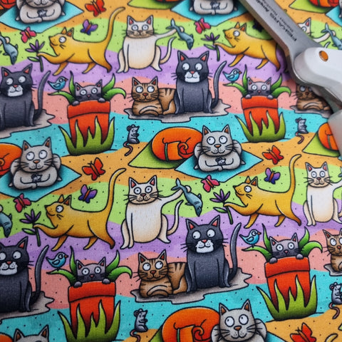 77cm BOLT END. Cat Garden Brushed Back French Terry fabric
