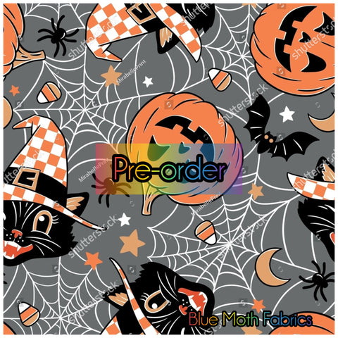 Retro Cat Pumpkin fabric. By METER