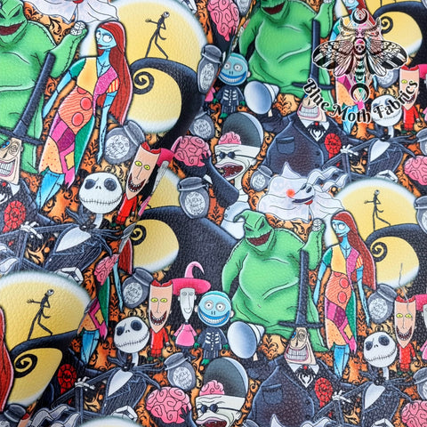 Nightmare before christmas Textured Faux leather vinyl fabric. 39x66cm roll