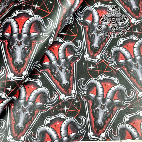 Baphomed Goat Red Faux leather / vinyl fabric. 39x66cm roll