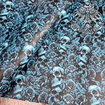 Skulls and blue roses Faux leather / vinyl fabric. 39x66cm roll