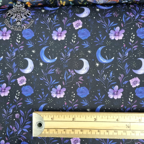 Purple Floral Moons 100% cotton poplin fabric