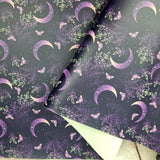 Purple Moons Faux leather / vinyl fabric. 39x66cm roll