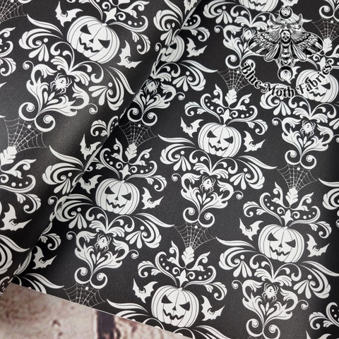 Damask Pumpkin Faux leather vinyl fabric. 39x66cm roll