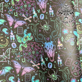 Neon Occult Textured Faux leather vinyl fabric. 39x66cm roll