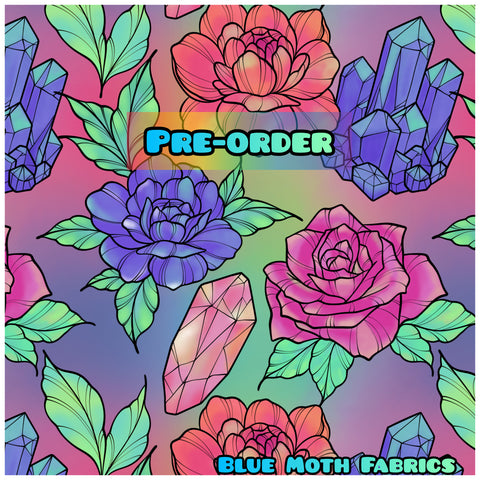 PRE-ORDER. Flowers and crystals fabric. By METER