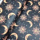 Celestial Sun Moon textured Faux leather / vinyl fabric. 39x66cm roll