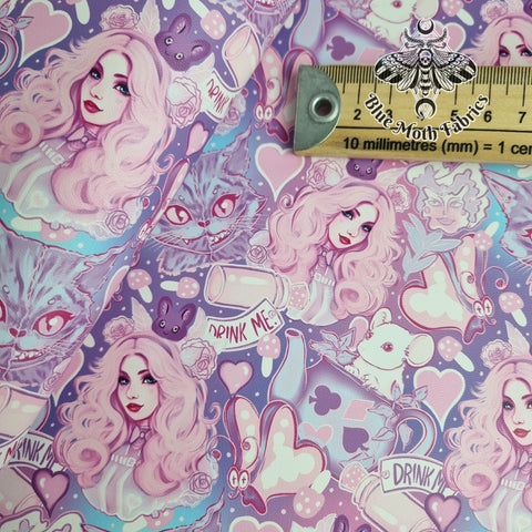 Alice in Wonderland pastel Faux leather / vinyl fabric. 39x66cm roll