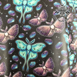 Lunar Moth and Runes Faux leather / vinyl fabric. 39x66cm roll