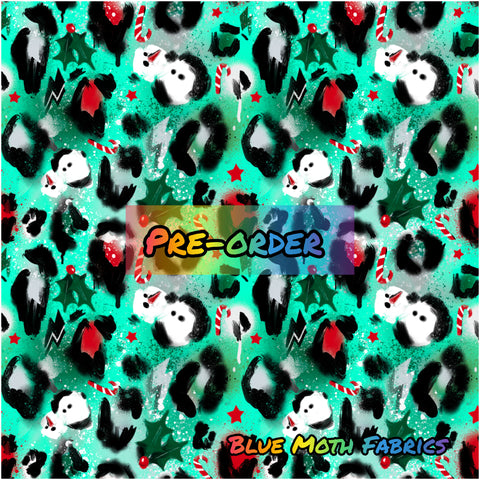 PRE-ORDER. Grunge Christmas Leopard fabric. By METER