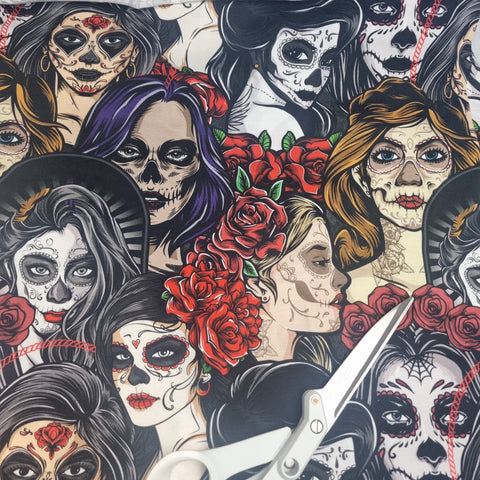 44cm BOLT END. Day of the dead girls 220gsm jersey fabrics