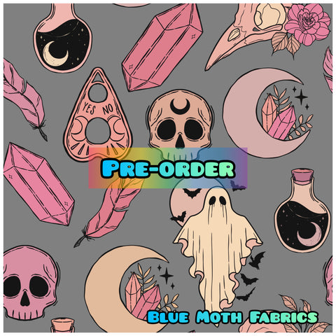PRE-ORDER. Spooky Occult grey fabric. By METER