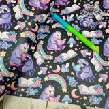 Rainbow raccoon possum reading 59X44cm PRECUT. Faux leather vinyl fabric