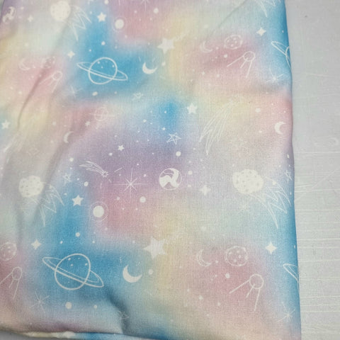 90cm BOLT END. Pastel Galaxy print 100% quilting cotton fabric