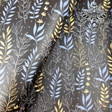 Gold and black minimal flowers Faux leather vinyl fabric. 39x66cm roll