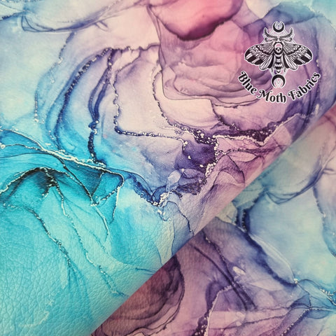 Marble Purple Pink Ink textured Faux leather / vinyl fabric. 39x66cm roll