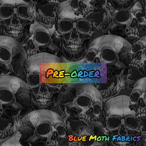 PRE-ORDER. Human skull faux leather / vinyl fabric. 39x130cm