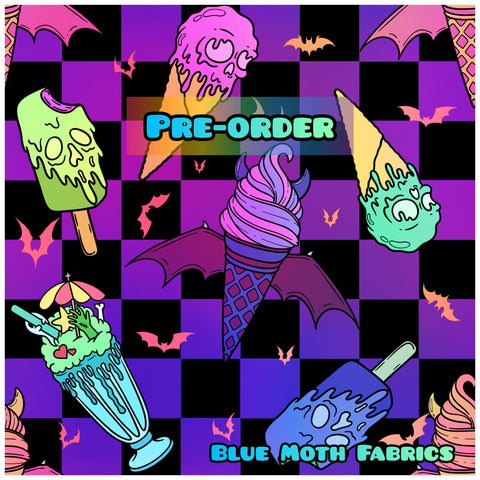 PRE-ORDER. Spooky Ice-cream checkerboard fabric. By METER