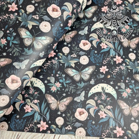 Floral Butterfly Faux leather / vinyl fabric. 39x66cm roll