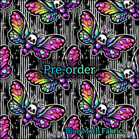 PRE-ORDER. Neon love death Moth fabric. By METER