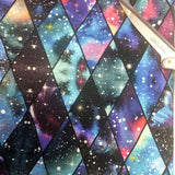 54x175cm BOLT END. Geo Galaxy paint jersey fabric