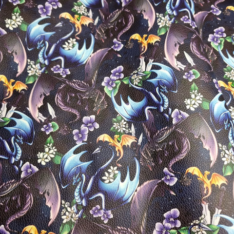 59X45cm PRE-CUT. Dragons Textured Faux leather / vinyl fabric.