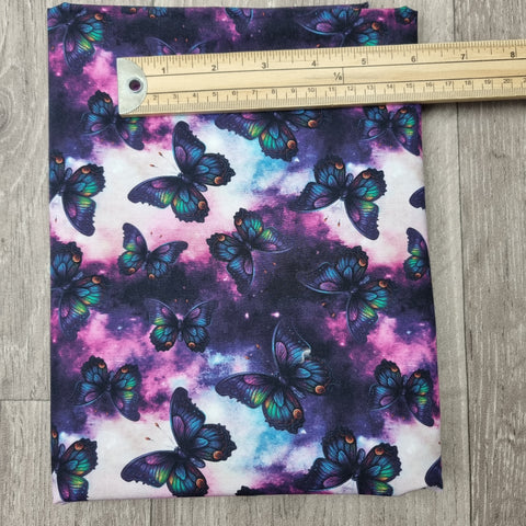 44cm BOLT END. Purple Butterflies 100% cotton poplin fabric