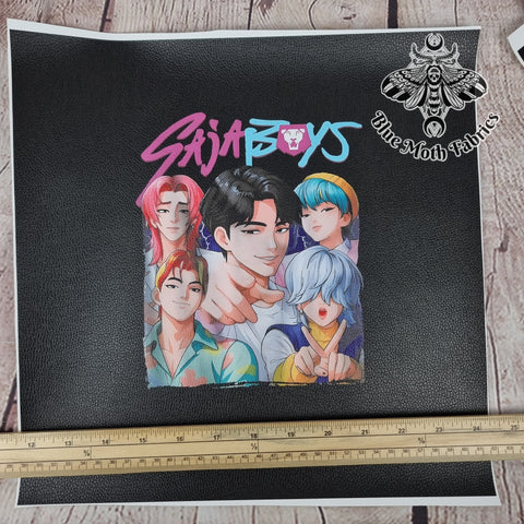 Saja Boys K pop demon hunters textured Faux leather / vinyl fabric. 33x33cm PANEL