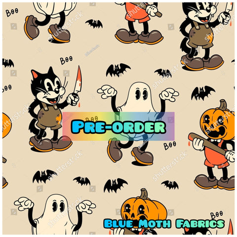 PRE-ORDER. Retro spooky characters fabric. By METER
