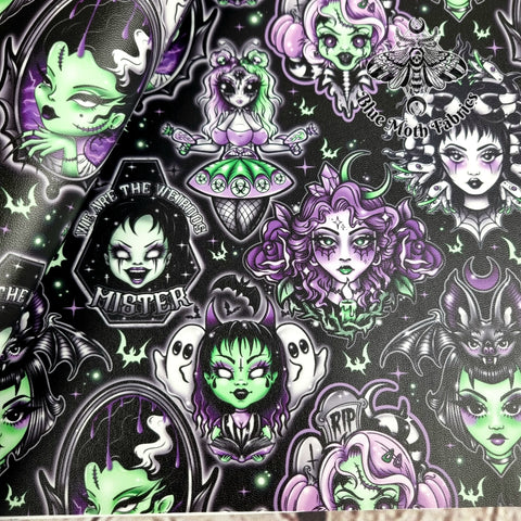Goth Girls Green  Faux leather / vinyl fabric. 39x66cm roll