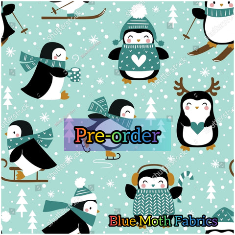 PRE-ORDER. Snowy Penguins fabric. By METER