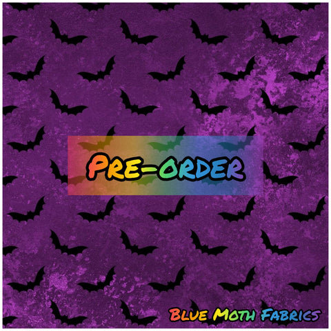 PRE-ORDER. Mini Purple Bats faux leather / vinyl fabric. 39x130cm