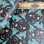 Lunar Moth retro Faux leather / vinyl fabric. 39x66cm roll