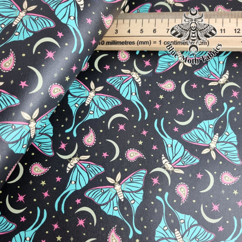 Lunar Moth retro Faux leather / vinyl fabric. 39x66cm roll