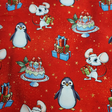 72cm BOLT END. Red Cute Christmas 220gsm jersey fabric