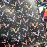 Rainbow Spiderweb Bats Faux leather / vinyl fabric. 39x66cm roll