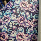 Watercolor Peony Dark Faux leather / vinyl fabric. 39x66cm roll